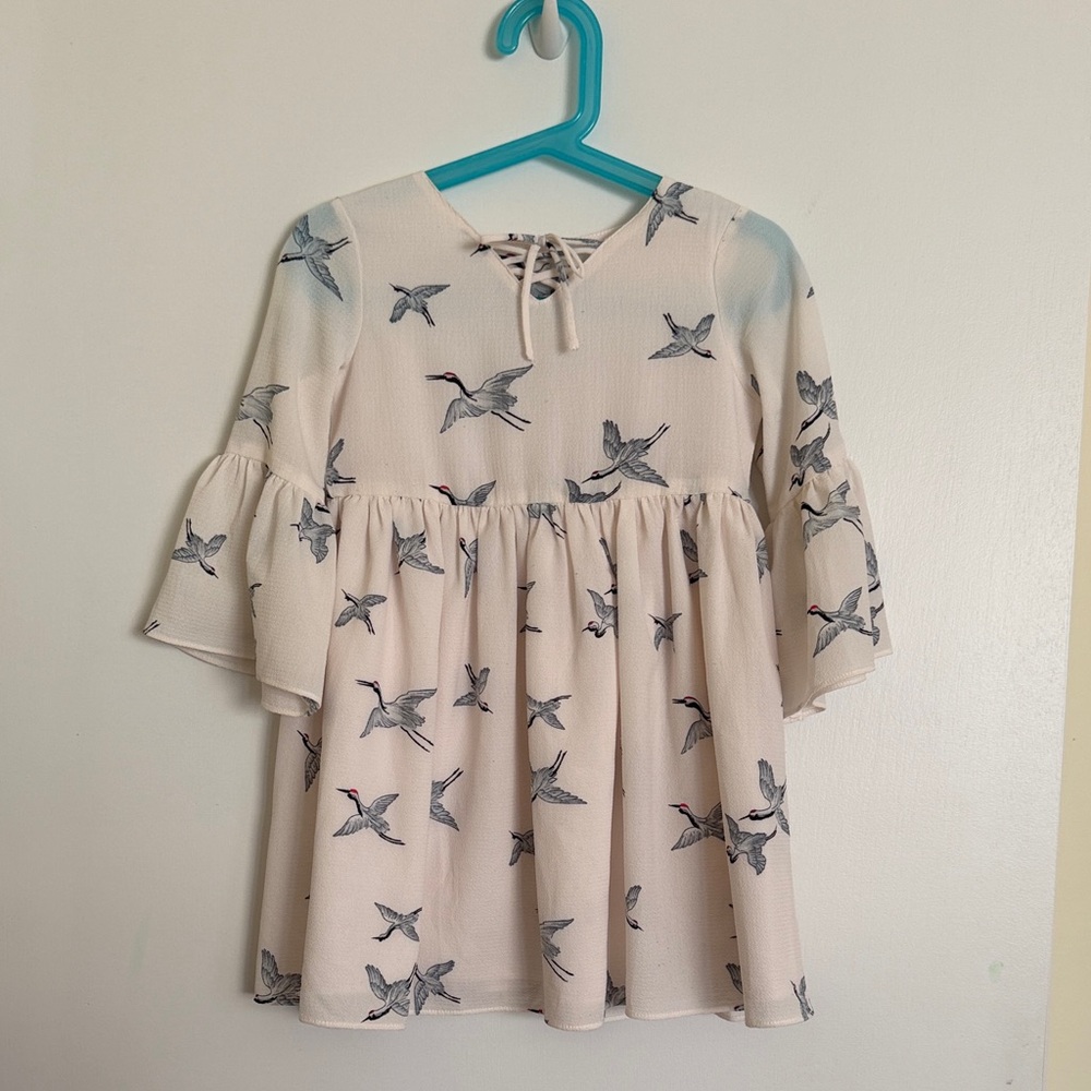Pippa & Julie Cream Dress with Gray Bird Print